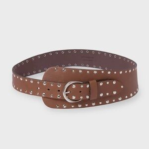 NWOT Gimaguas Casilda Belt in Brown Cognac Hazelnut Silver Stud Embellished Wide